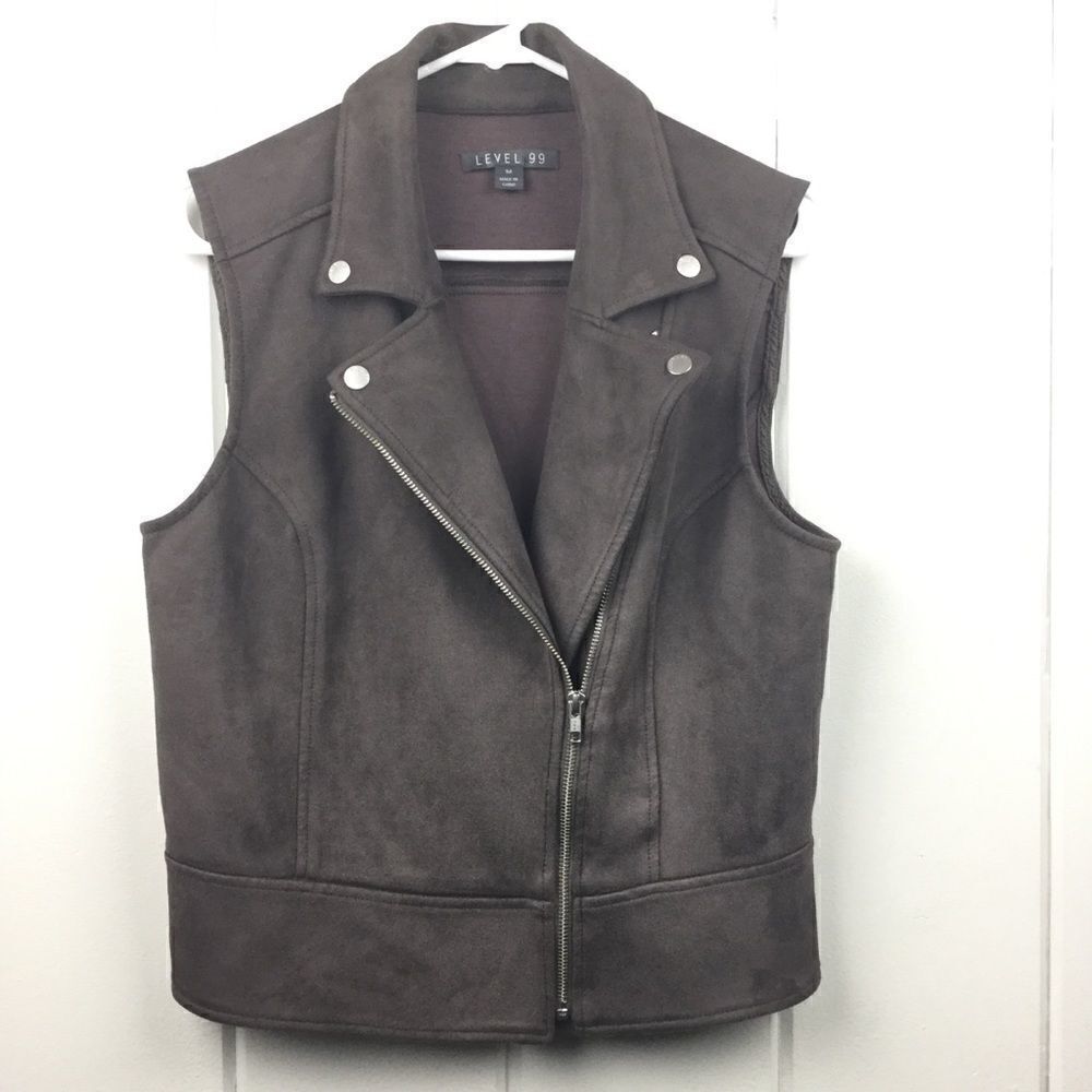 ‎Level 99 Brown Faux Suede Moto Vest M